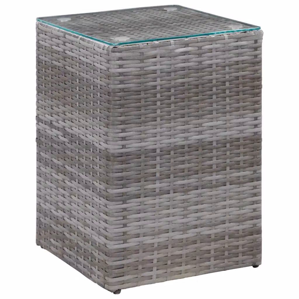 Berkfield Home Set of 3 Modern Grey Poly Rattan Side Tables with Glass Tops – 3