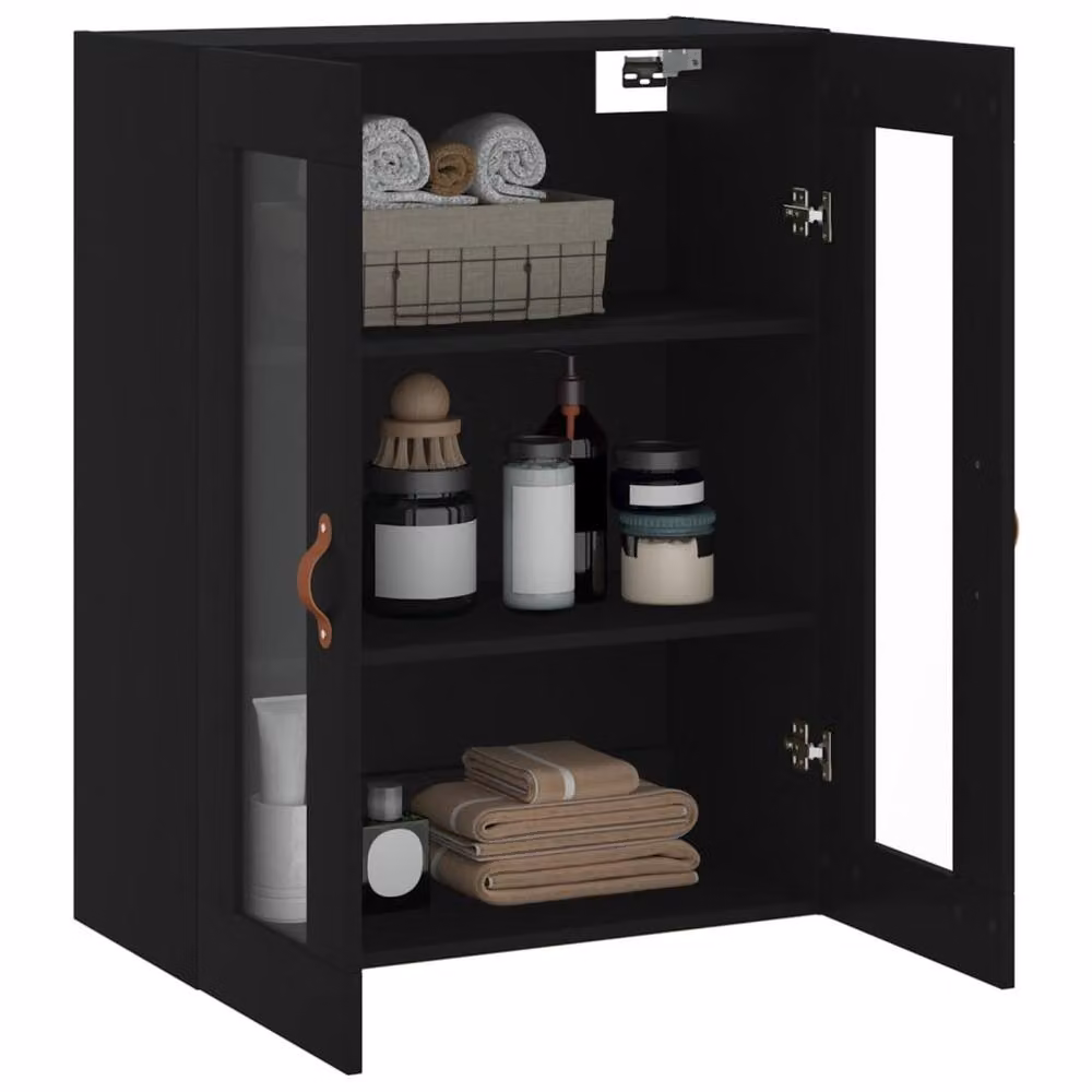 Berkfield Home Wall Mounted Cabinet in Black with Glass Doors, W: 69.5 cm, D: 34 cm, H: 90 cm – 5