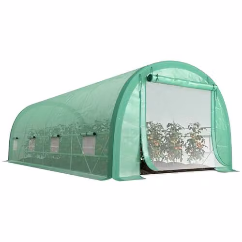 Outsunny Green Walk-in Polytunnel Greenhouse with Upgraded Steel Structure and Windows – 1