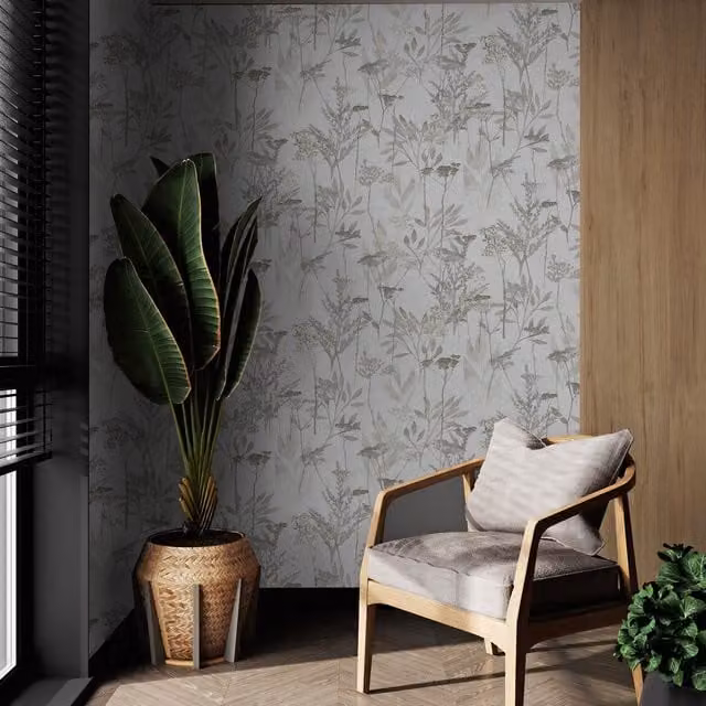 Superfresco Easy Solstice Floral Botanical Wallpaper in Grey Matt Finish