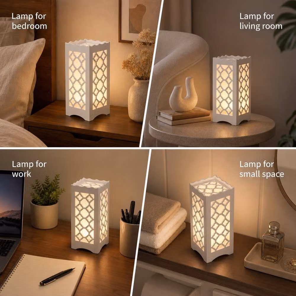Bright Zeal White LED Table Lamp with Flower Shaped Carving – 3