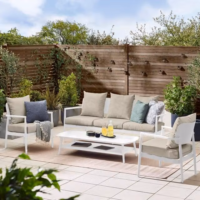 FurnitureboxUK Laguna 5 Seat Aluminium Outdoor Garden Sofa Set in White and Olive