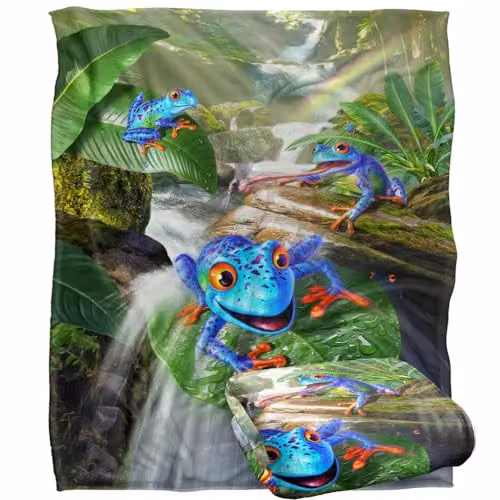 JQ Licensing Jlo Jungle Frogs Silky Touch Super Soft Fleece Throw Blanket, White, W/D/H: 152 x 127 cm