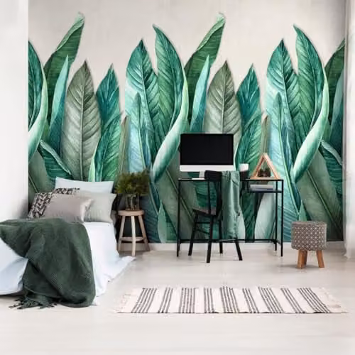 Grandeco A39501 Banana Leaf Textured Floral Wall Mural, Green, W: 159 cm, H: 280 cm