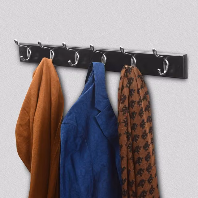 House Of Home Modern Glossy Black Mountable Coat Rack with Distributed Point Hooks, Width: 69 cm