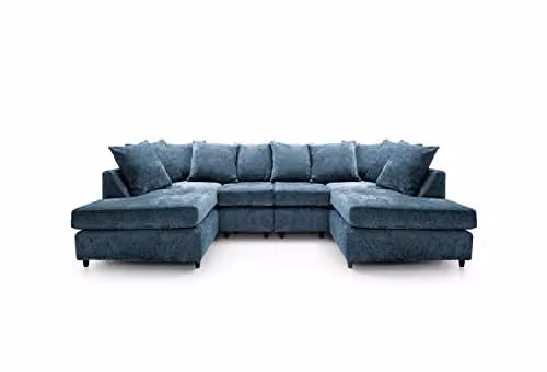 Abakus Direct Harriet U-Shape Sofa in Blue Crushed Chenille Fabric – 4