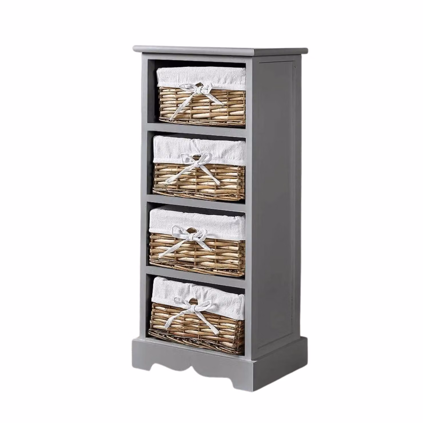 Home Source Lichfield 4 Wicker Basket Drawer Chest Storage Unit in Grey – 4