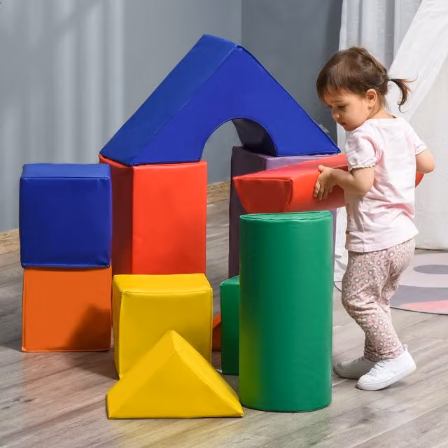 HOMCOM Red and Multicolour Foam Soft Play Stacking Set for Toddlers
