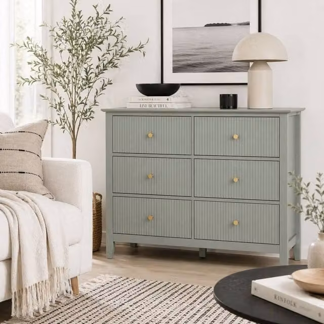 Wyld Haus Visalo Mint Green 6 Drawer Fluted Wooden Dresser – 1