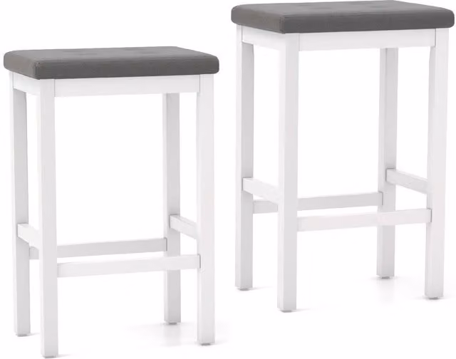 Costway Set of 2 Modern Upholstered Saddle Stools in Grey and White with Rubberwood Frames