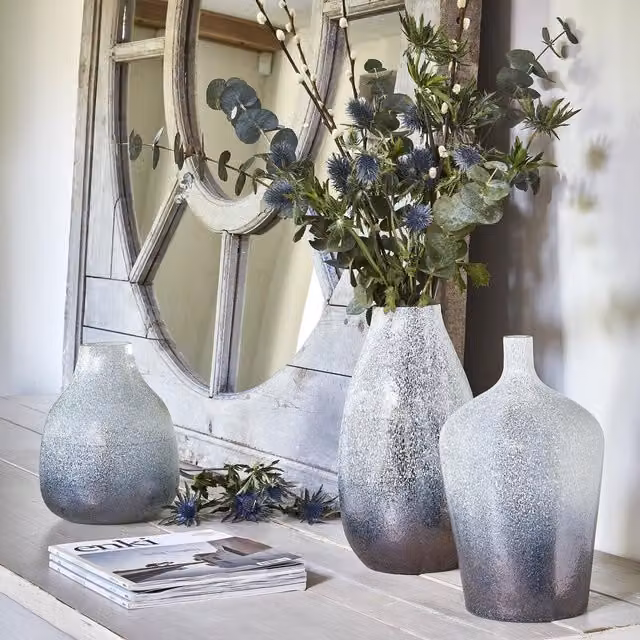 Ivyline Verre Round Atlantic Blue Frosted Glass Vase, H: 26 cm, W: 21 cm