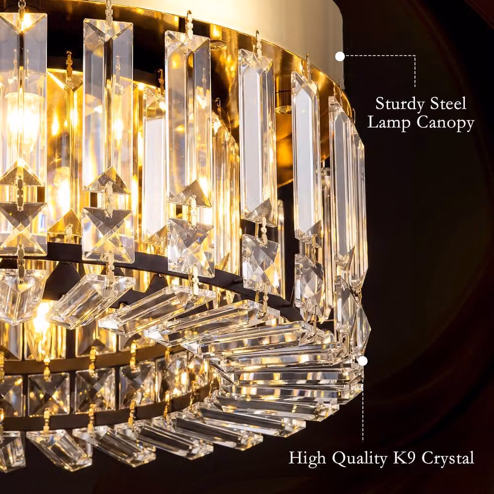 HOMCOM Gold Tone Crystal Ceiling Light with Glass Pendants – 4