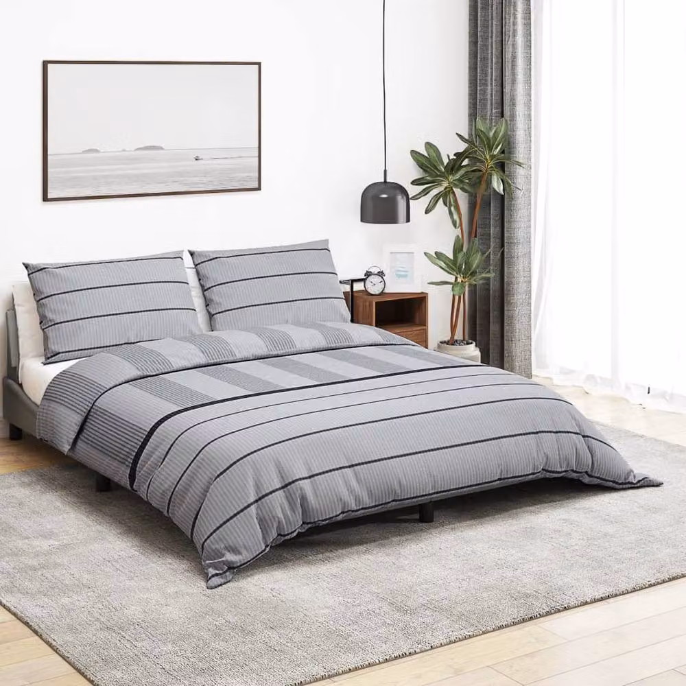 Berkfield Home Elegant Grey Cotton Duvet Cover and Pillowcase Set, W/D/H: 200 x 200 cm and 50 x 75 cm – 2