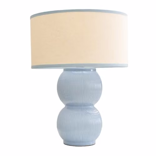 ValueLights Gemma Blue Glazed Ceramic Table Lamp with Blue Linen Shade and LED Bulb