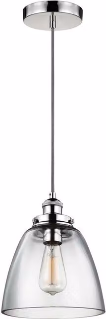Loops Silver Polished Nickel Single Bulb Ceiling Pendant Light Fitting with Transparent Glass Cone Shade, E27 60W LED Compatible