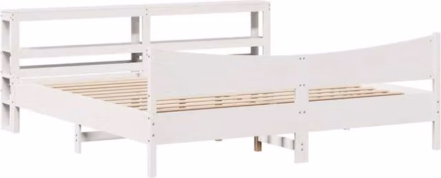 Berkfield Home White Solid Pine Bed Frame with Headboard and Side Compartments, 200 x 200 cm
