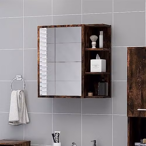 vidaXL Bathroom Mirror Cabinet in Smoked Oak, W: 62.5 cm, D: 20.5 cm, H: 64 cm – 2