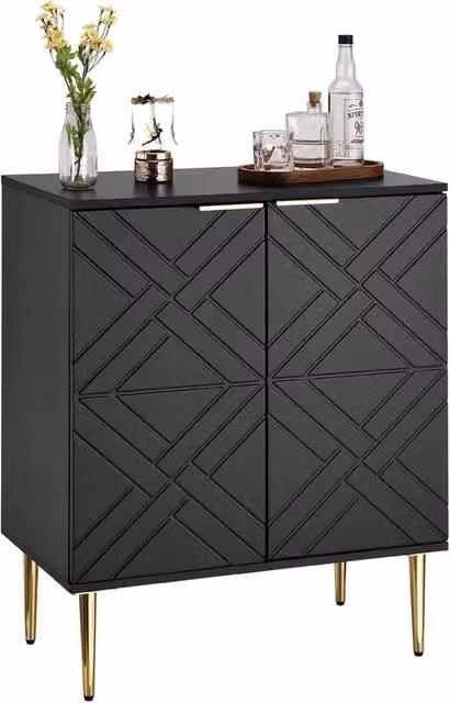 Havendro Modern Geometric Wooden Sideboard Buffet Cabinet in Black and Gold