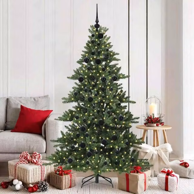 Berkfield Home Artificial Hinged Green PVC Christmas Tree with 300 Warm White LEDs, Height: 180 cm – 1