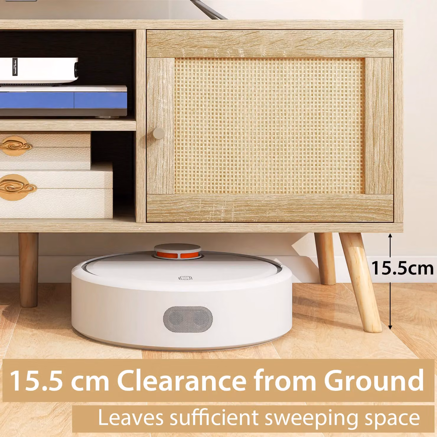 Gymax Boho TV Stand Console Table with Open Shelves in Beige for TVs up to 55 inch – 3