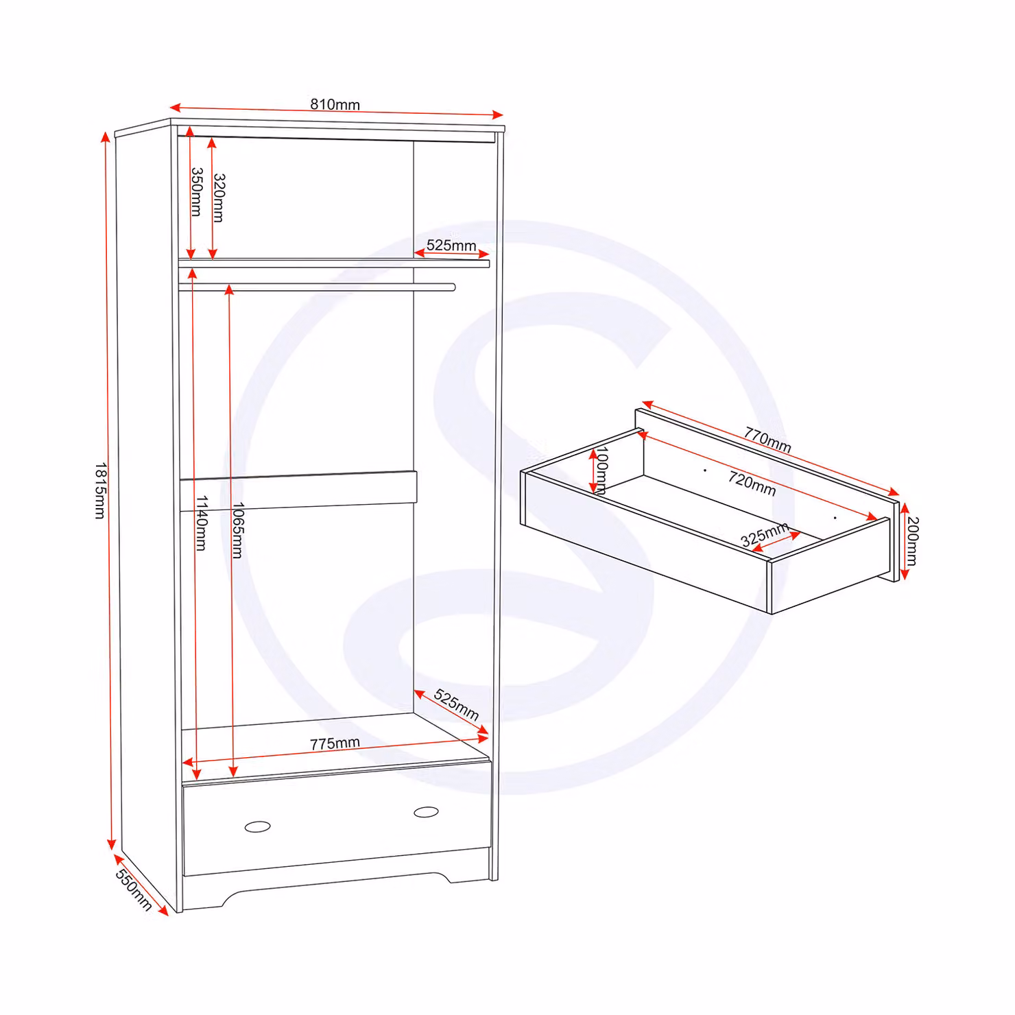 Seconique Modern Brown Wood Wardrobe with Hinged Doors, Drawers, Hanging Rod and Internal Shelves – 2