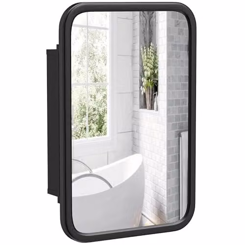 HOMCOM Modern Wall Mounted Bathroom Cabinet with Mirror and Internal Shelves, Black – 1