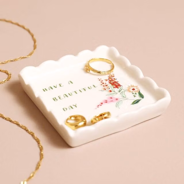 Lisa Angel White Beautiful Day Square Ceramic Trinket Dish with Floral Design