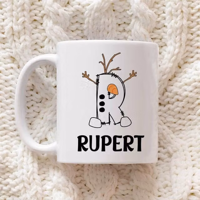 60 SECOND MAKEOVER Personalised Christmas Initial Mug with Snowman Font in White Ceramic