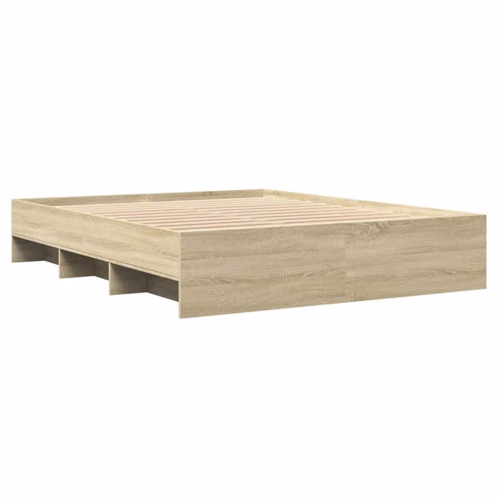 Berkfield Home King Size Bed Frame in Sonoma Oak and Brown with Side Compartments, W/D/H: 150 x 200 cm – 3