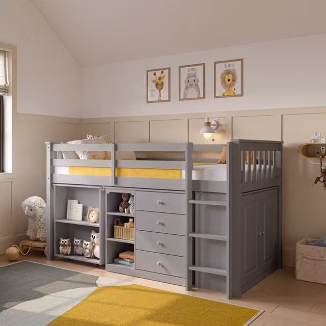Flair Oban Single Cabin Storage Bed with Desk in Grey and White