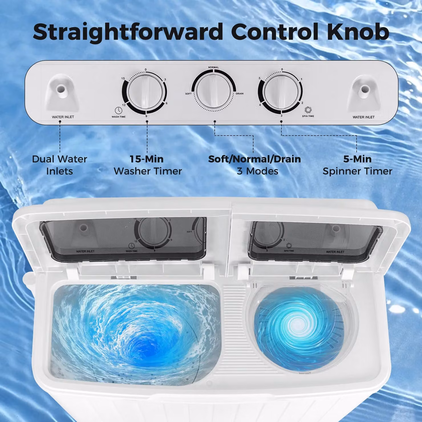 Costway Twin Tub Mini Washing Machine and Dryer, White and Multicolour, 5kg Wash and 3kg Dry Capacity – 5