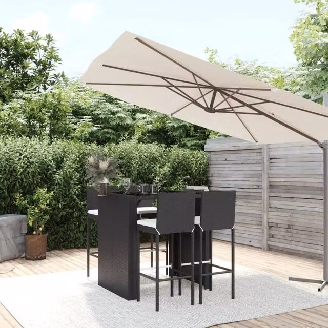 Berkfield Home 5 Piece Black Poly Rattan Garden Bar Set with Cushions – 1