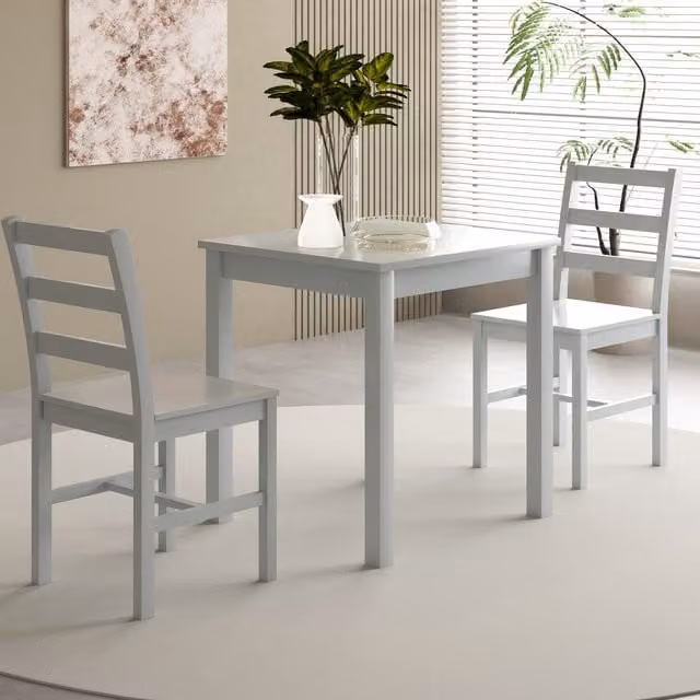 Comfy Living Modern Wooden Dining Table and 3 Chairs Set in Grey and White, W/D/H: 75 x 75 x 75 cm