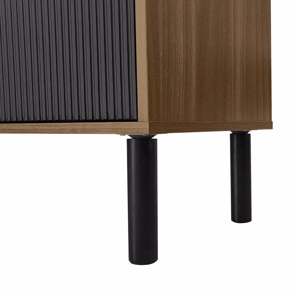 Merax Modern Black Low TV Stand with 4 Fluted Doors and Solid Wood Legs, Width: 170 cm – 6