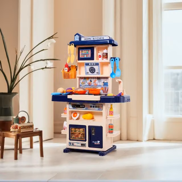 Kidkid Pretend Kitchen Playset with Steam Effect in Blue