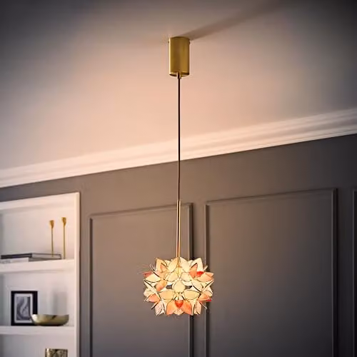 ValueLights Reine Pink Glass Flower Pendant Light with Brushed Gold Thread and LED Bulb – 2
