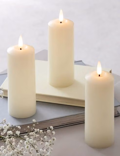 Lights4fun TruGlow Skinny Pillar LED Candle Set of 3, Ivory/Beige