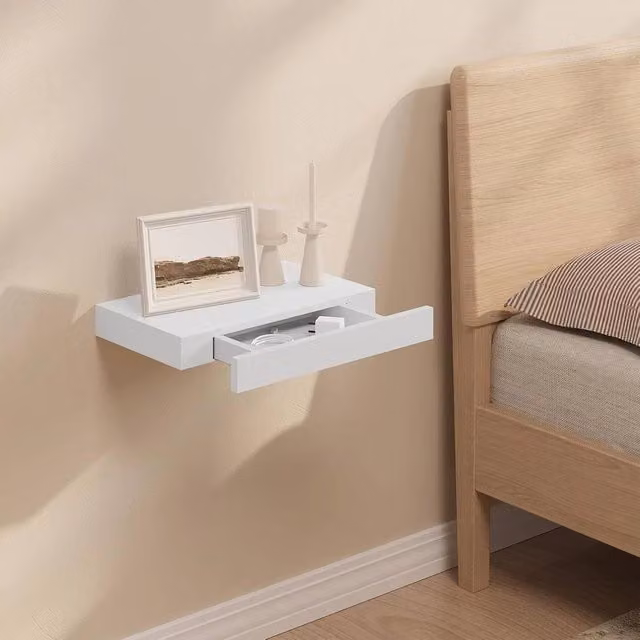 FORGEVIO White MDF Floating Wall Shelf with Drawer Storage Organiser, W/D/H: 50.0 x 22.9 x 18.0 cm