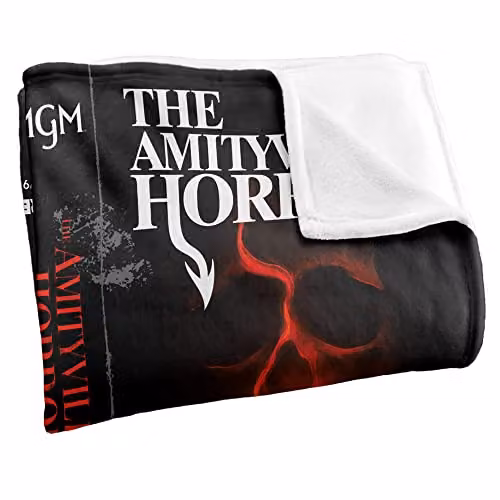 LOGOVISION Amityville Horror VHS Logo Super Soft Microfibre Throw Blanket, White and Multicolour, W: 152 cm, D: 127 cm – 2