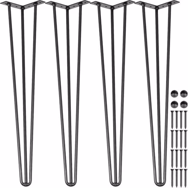 VOGREX Set of 4 Matt Black Steel Hairpin Legs for Furniture, 8 inch – 1