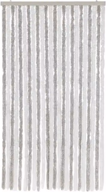 Berkfield Home Soft Fly Curtain in Light Grey and White Chenille, W/H: 100 x 200 cm