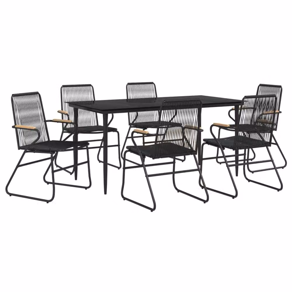 Berkfield Home 7 Piece Black PVC Rattan Garden Dining Set with Glass Top – 3