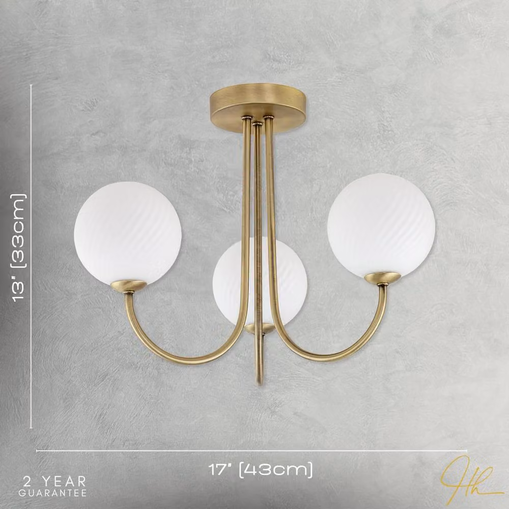 Happy Homewares Modern Ceiling Light Fitting with White Opal Glass Sphere Shade in Gold/Brass, H 43.0 cm x W 33.0 cm x D 33.0 cm – 2