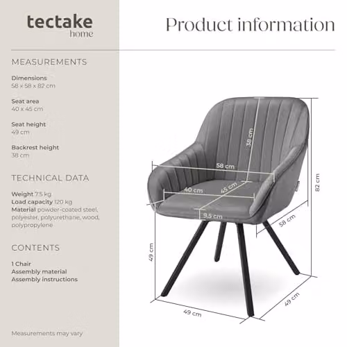 tectake Grey Velvet Swivel Armchair with Tub Design and Armrests – 3