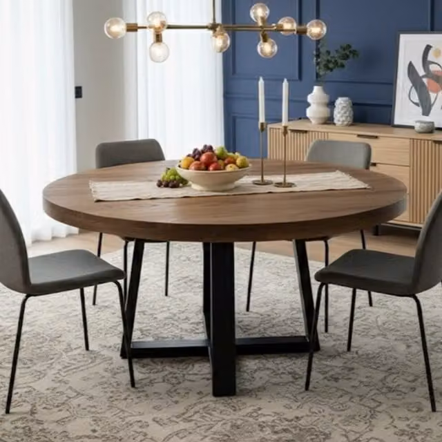 TRL Handmade Furniture Modern Round Oak Dining Table in Brown, Diameter: 120 cm