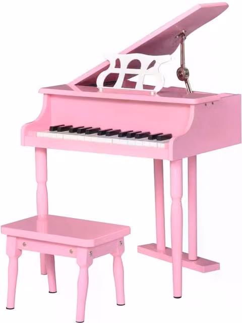HOMCOM Modern Kids Grand Piano Set with 30 Keys, Music Stand and Bench, Pink – 1