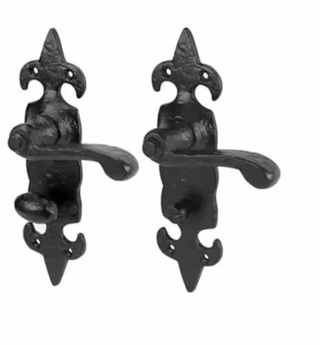 Golden Grace Antique Fleur De Lys Bathroom Door Handles, 1 Pair, Matt Black