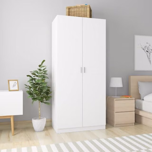 Berkfield Home White Modern Wardrobe with Hinged Doors, W/D/H: 90 x 52 x 200 cm