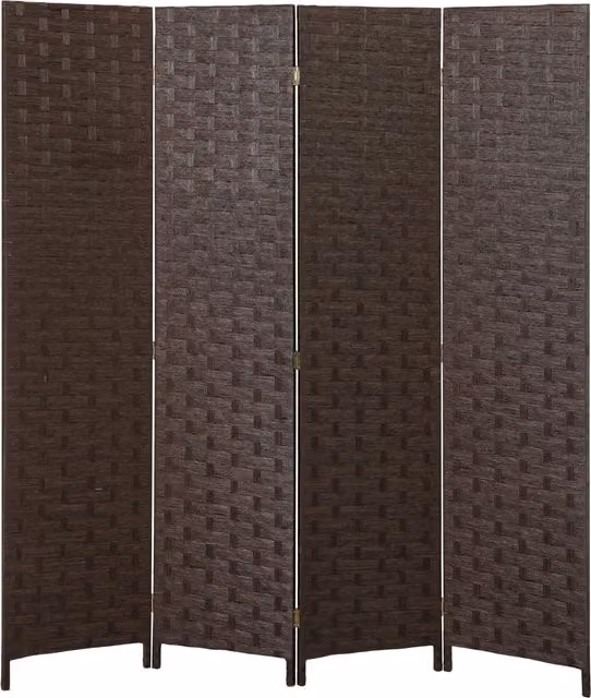 HOMCOM Wave Fibre Freestanding Folding Privacy Screen Room Divider in Dark Brown – 1