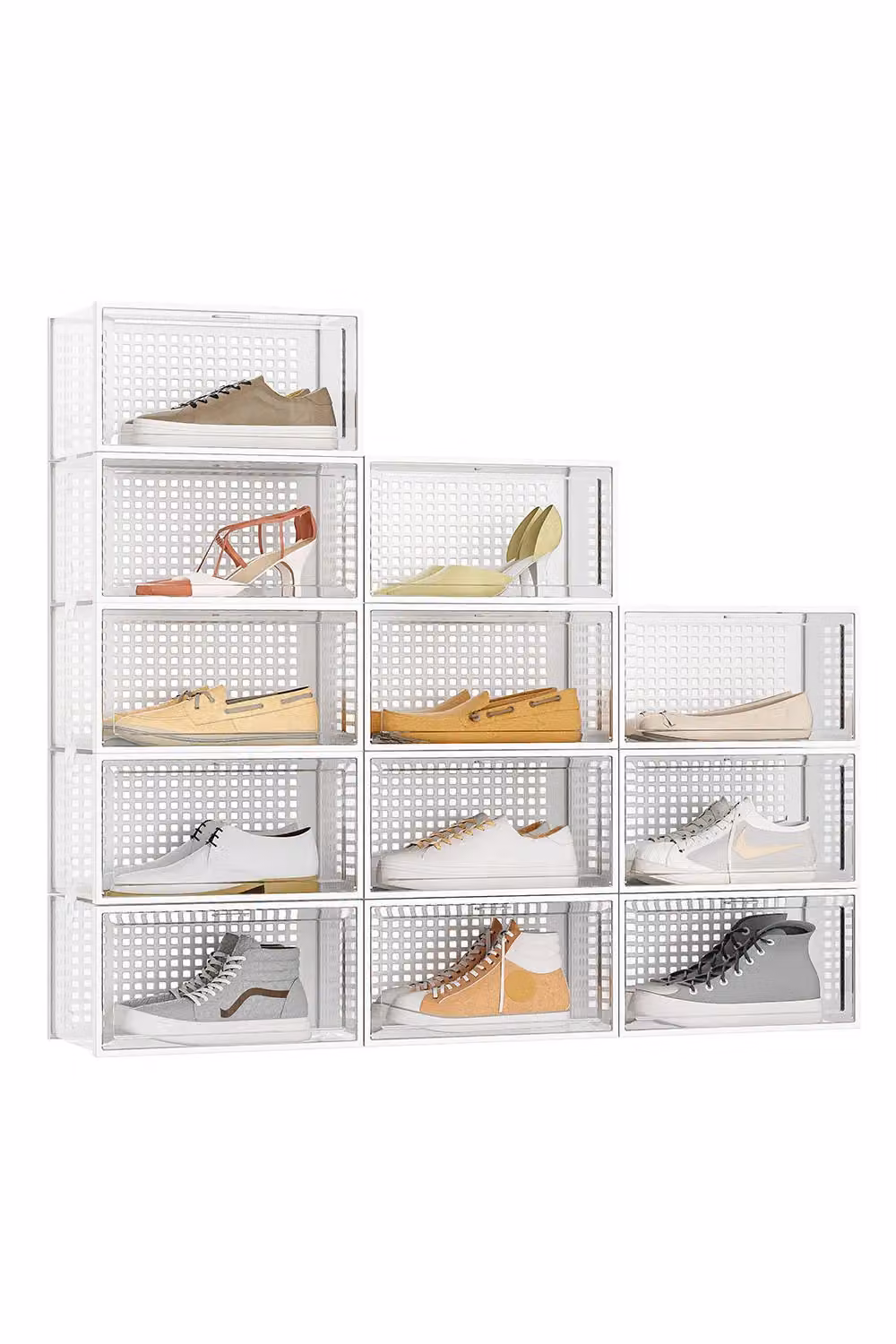 Living and Home 12 Pack White and Transparent Stackable Foldable Plastic Shoe Boxes – 2